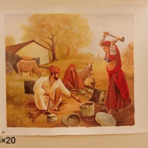Village Life Miniature Art Painting Handmade 24x20 Inch