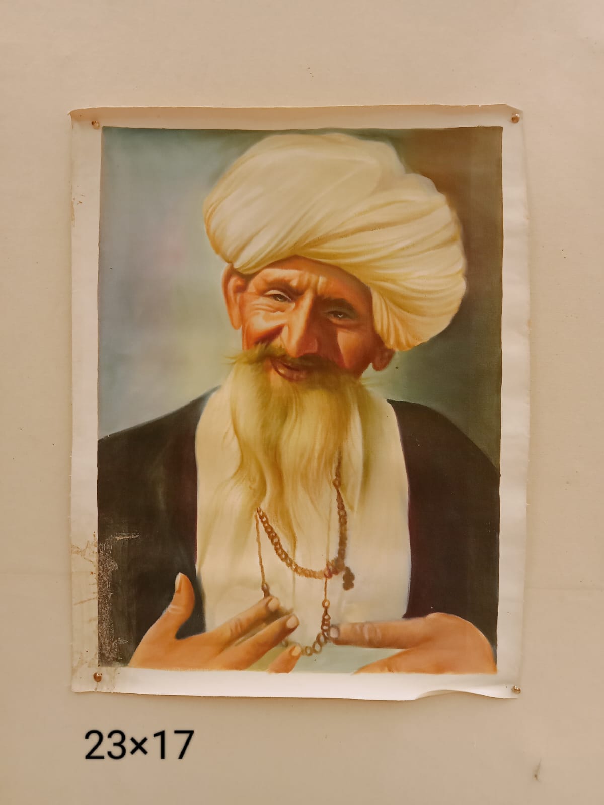 Handmade Wise Old Man Portrait Miniature Art Painting – 23×17 inch