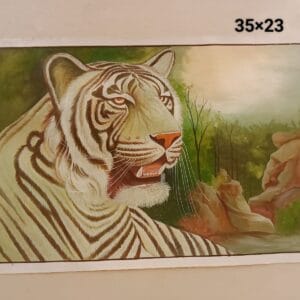 Handmade Tiger Portrait Miniature Art Painting – 35×23 inch