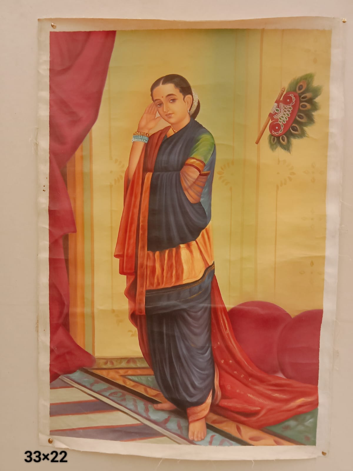 Handmade Indian Woman Portrait Miniature Art Painting – 33×22 inch
