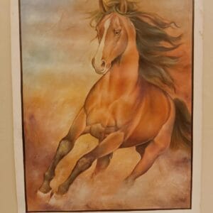 Handmade Running Horse Miniature Art Painting on Canvas 30×23 Inch
