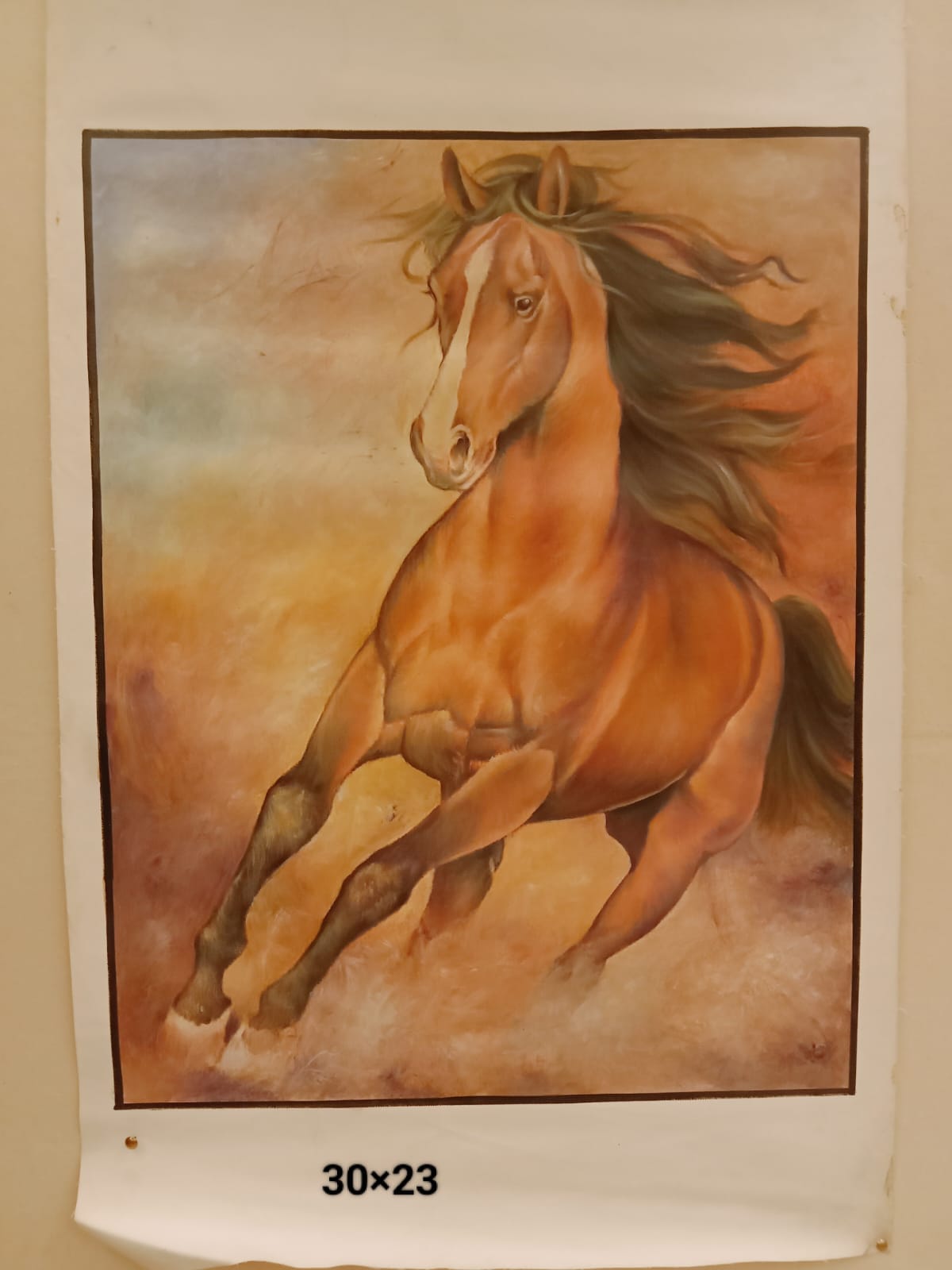 Handmade Running Horse Miniature Art Painting on Canvas 30×23 Inch