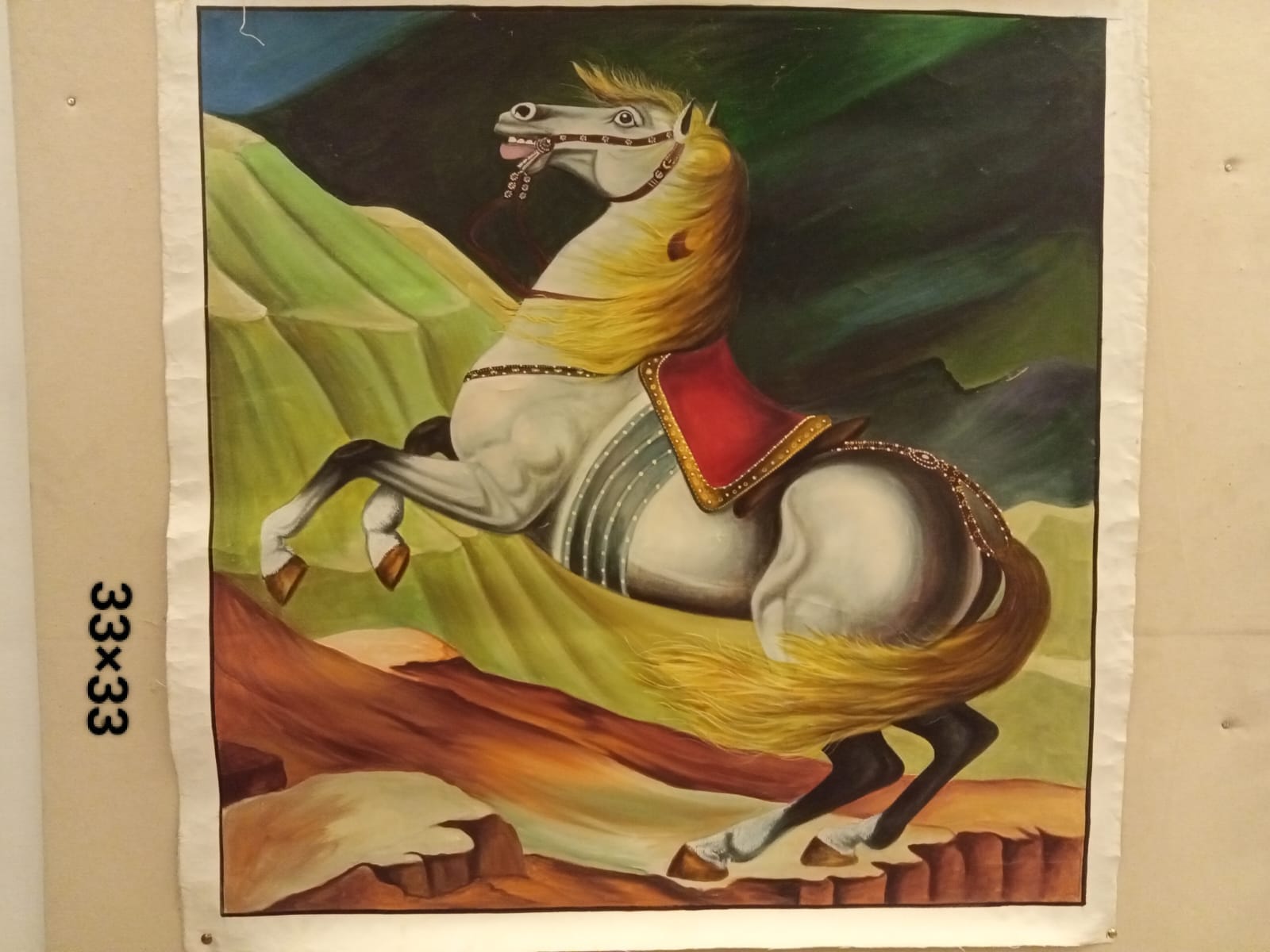 33 x 33 Inch Handmade Horse Miniature Art Painting