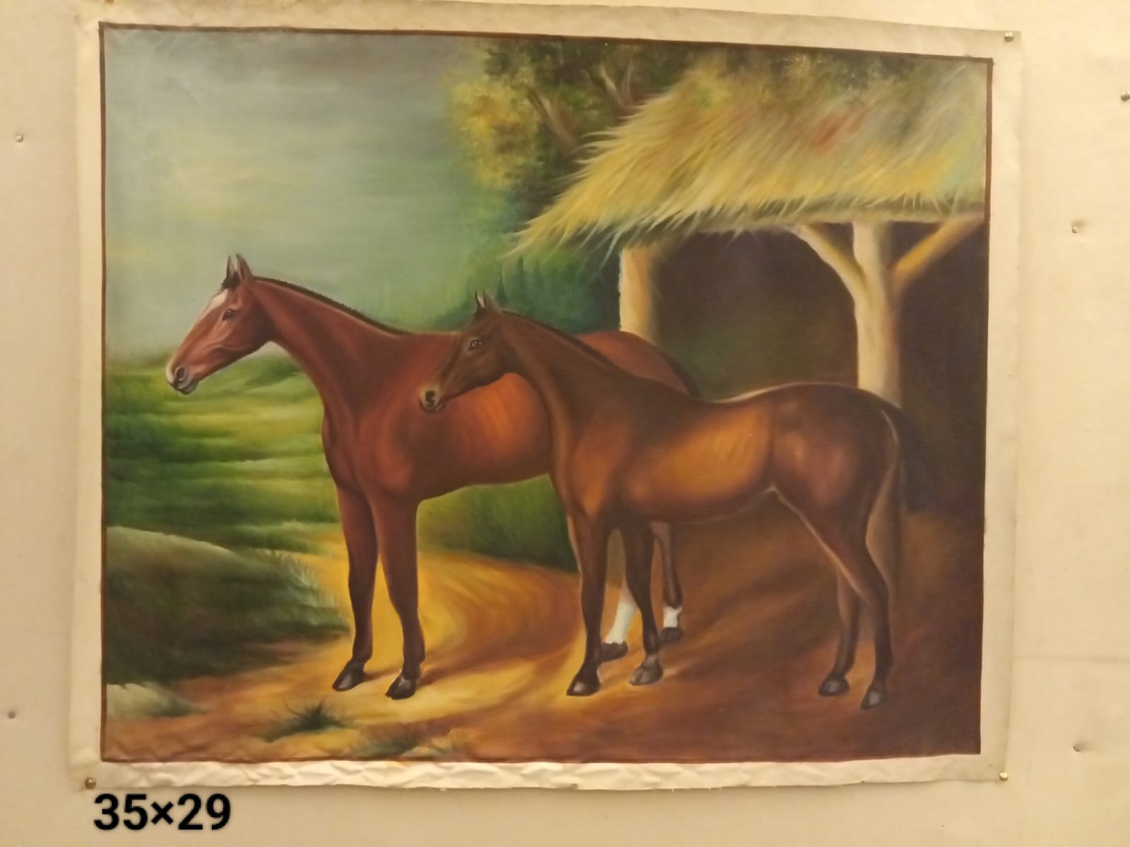 Horse Painting – Handmade Two Horses Artwork on Canvas (35×29 inch)