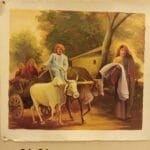 24×21 inch Village Scene Miniature Art Painting – Handmade Rural Bullock Cart Artwork