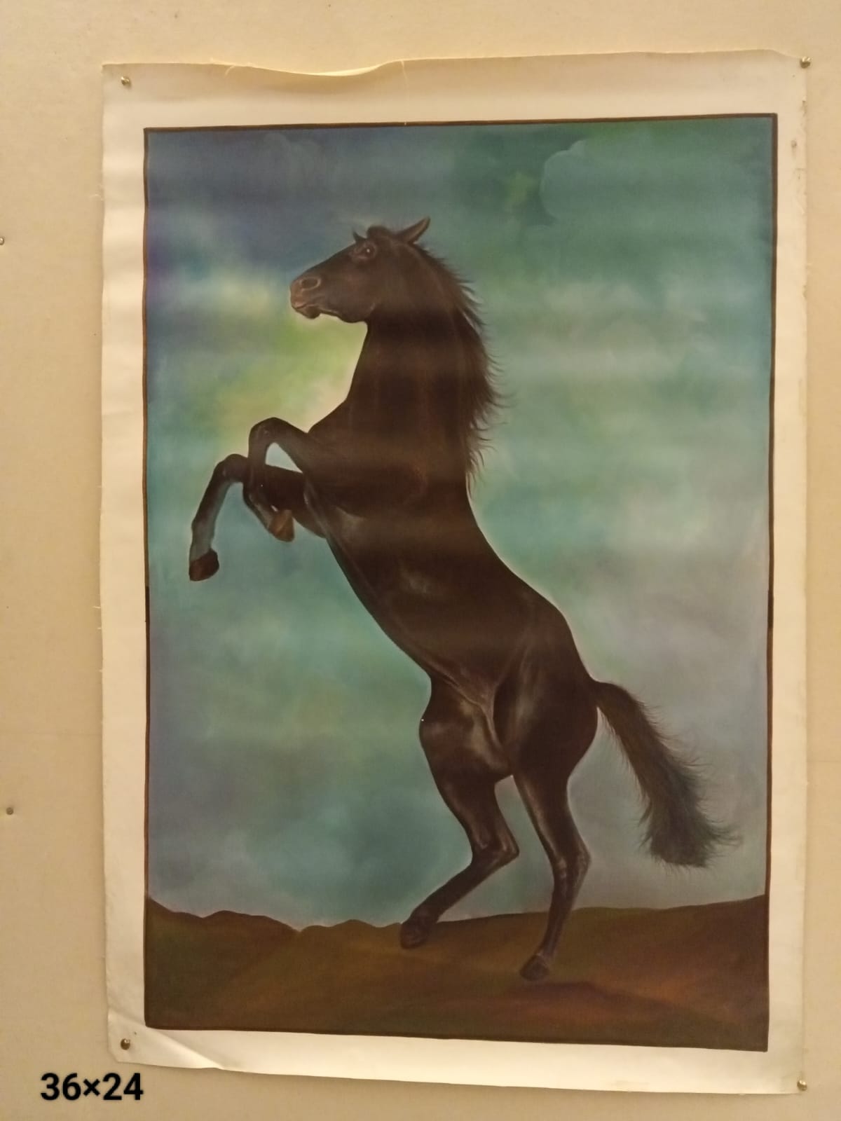 Black Horse Painting – Handmade Horse Wall Art 36 × 24 inch