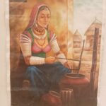 Miniature Art Painting – Handmade Village Woman Artwork (33×22 inch)