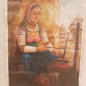 Miniature Art Painting – Handmade Village Woman Artwork (33×22 inch)