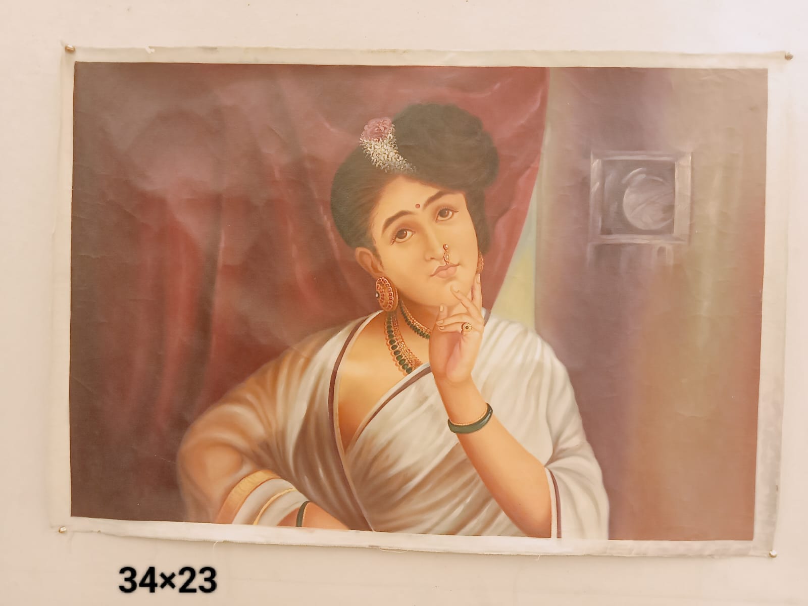 Miniature Art Painting of Indian Woman – 34x23 Inch Handmade