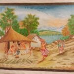 Handmade Village Scene Painting 37 × 24 inch – Indian Rural Life Artwork