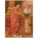 Handmade Indian Famous woman with swan oil painting on canvas