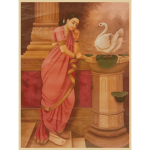 Handmade Indian Famous woman with swan oil painting on canvas