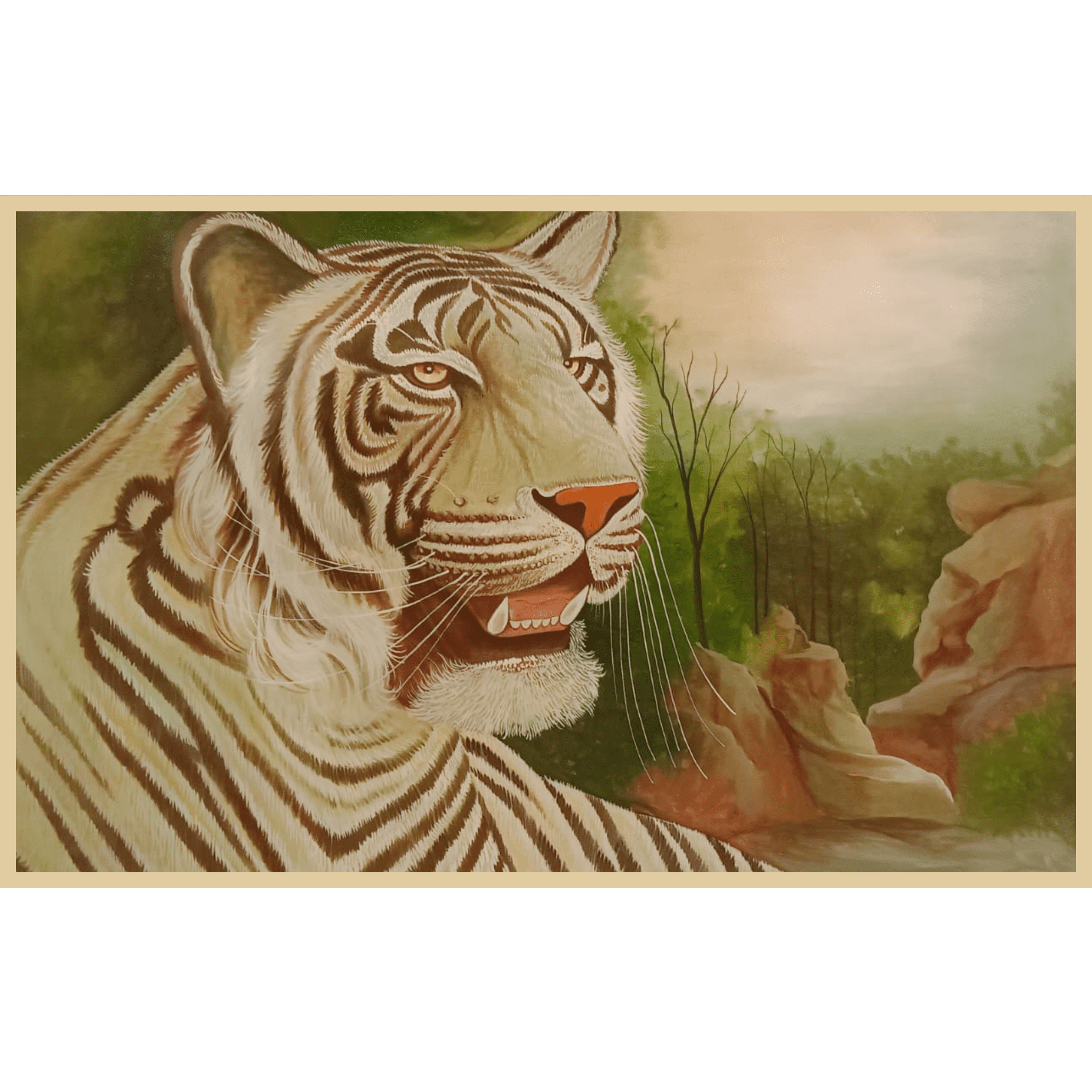 Tiger Portrait Oil Painting – Handmade Wildlife Artwork (35×23 inch)