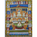 Handmade Shrinathji Pichwai Painting depicting Annakut Darshan with devotees and traditional Nathdwara art style