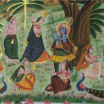Handmade Pichwai painting of Lord Krishna with gopis, cows, and peacocks