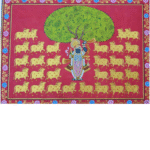 Shrinathji with cows under tree – Handmade Pichwai Painting