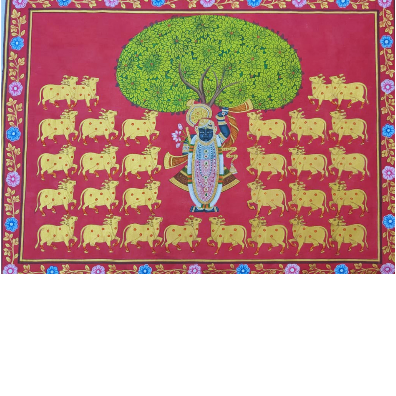 Shrinathji with cows under tree – Handmade Pichwai Painting