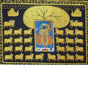 Shrinathji with cows under golden tree – Traditional Pichwai Painting