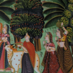 Handmade Radha Krishna Pichwai Painting on Cloth with Gopis and Cows