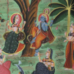 Handmade Radha Krishna Pichwai Painting on Cloth with Gopis and Cows