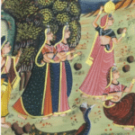 Traditional Pichwai Painting showing Krishna playing flute with gopis and cows