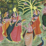 Krishna Pichwai artwork with gopis, cows and peacocks
