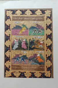 Original Mughal art showing hunting expedition with detailed flora and fauna