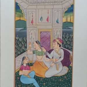 Mughal miniature art depicting emperor with nobles and ambassadors