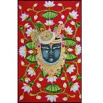 Shrinathji Pichwai Painting with Red Lotus Background Handmade in Udaipur