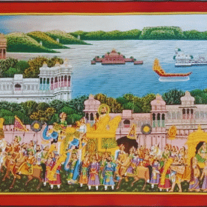 Handmade royal procession Rajasthan miniature art in vibrant colors