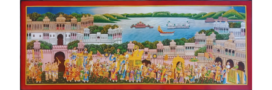 Handmade royal procession Rajasthan miniature art in vibrant colors