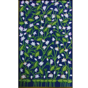 Lotus Bloom Floral Pichwai Painting on Blue Background – Handmade Indian Art