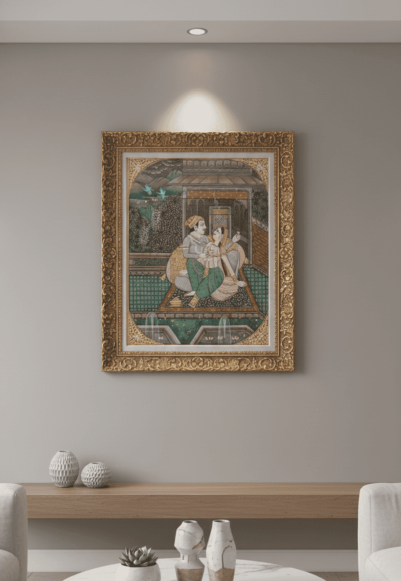 Indian Miniature Painting Of Love Scene Art Of Mughal Era