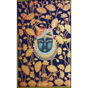 Shrinathji Pichwai Painting – Handmade Artwork with Golden Lotus Background