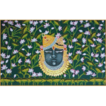 Shrinathji Pichwai Painting – Handmade Lord Krishna with Lotus Flowers on Green Background