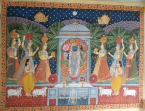 Shrinathji Under Moonlit Pavilion – Traditional Handmade Pichwai Painting