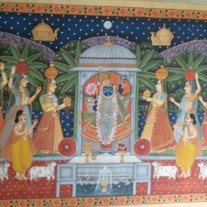 Shrinathji Under Moonlit Pavilion – Traditional Handmade Pichwai Painting