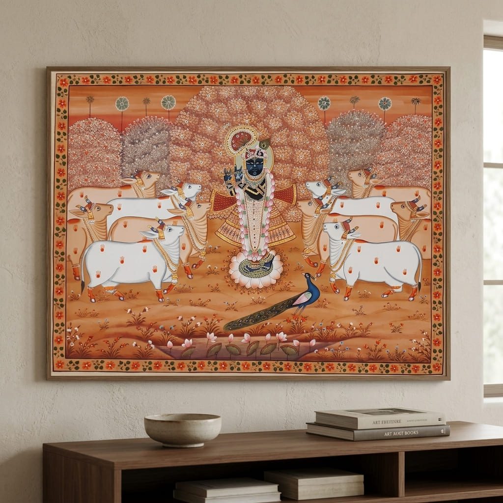 buy Shrinathji with Sacred Cows & Kadamba Tree Pichwai